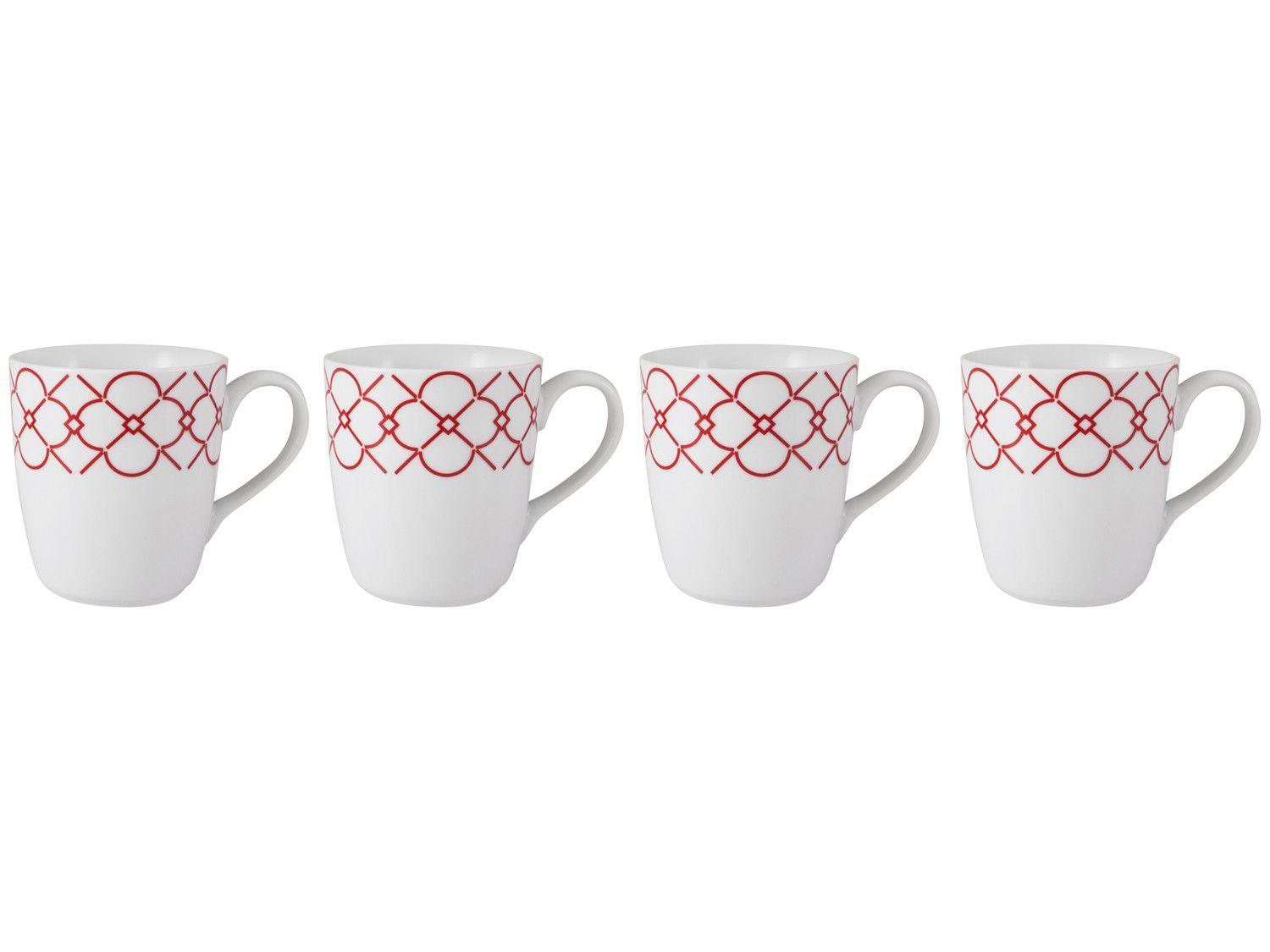 Jogo de Canecas de Porcelana Geométrico Vermelho - 225ml Schmidt Mosaico 4 Peças