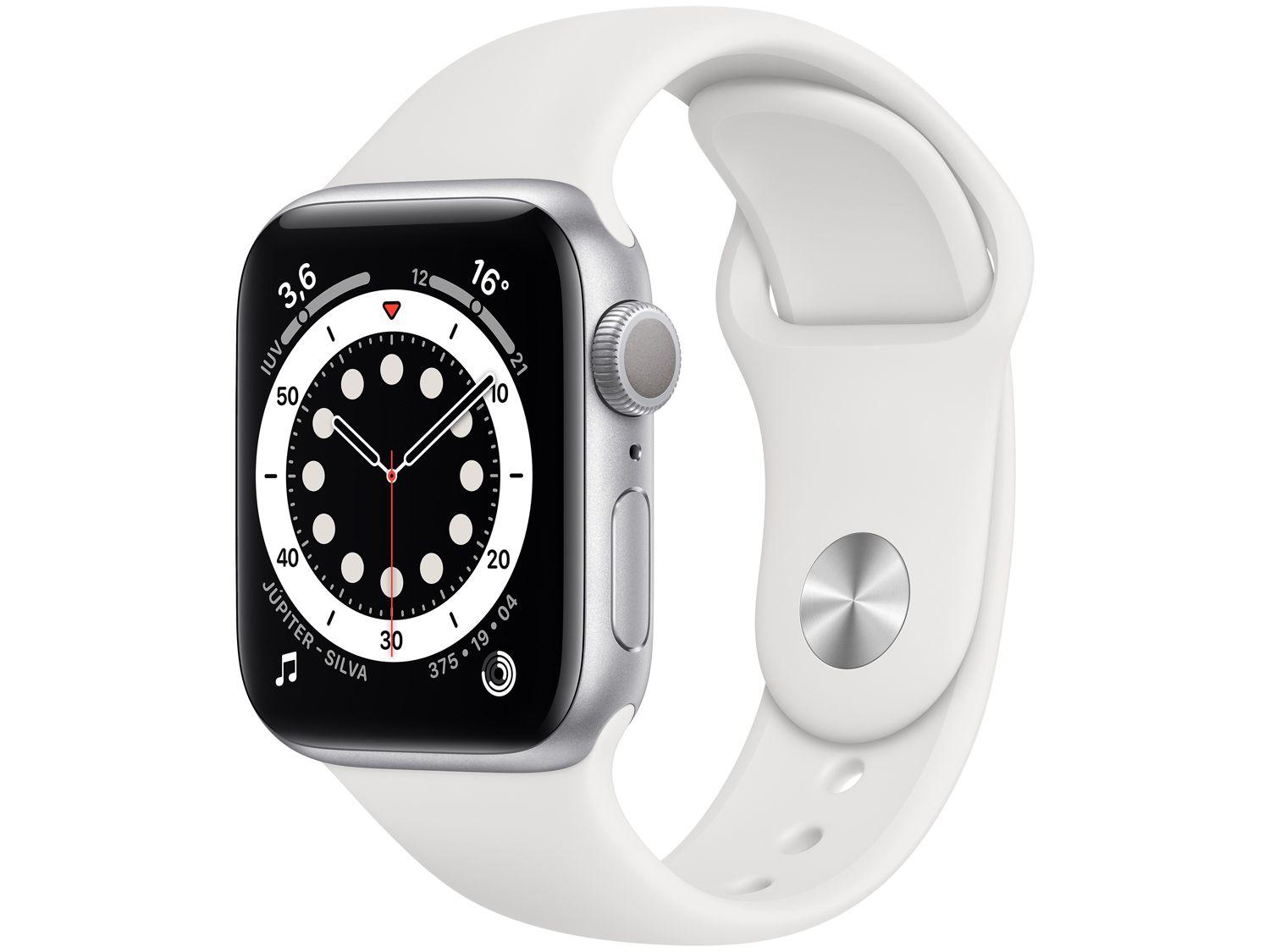Apple Watch Series 6 40mm Prateada GPS - Pulseira Esportiva Branca
