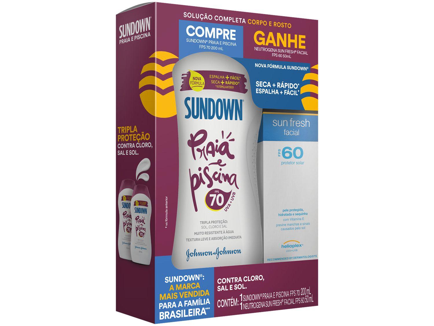 Protetor Solar Facial e Corporal Sundown - FPS 70 e 60 Praia e Piscina 2 Unidades