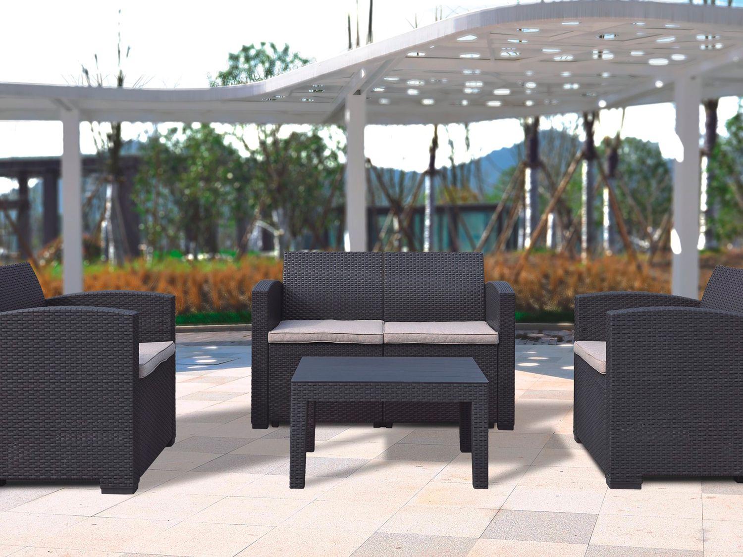 Conjunto de Mesa para Área Externa Polipropileno - com 2 Cadeiras e 1 Sofá Nell CJR-PT2