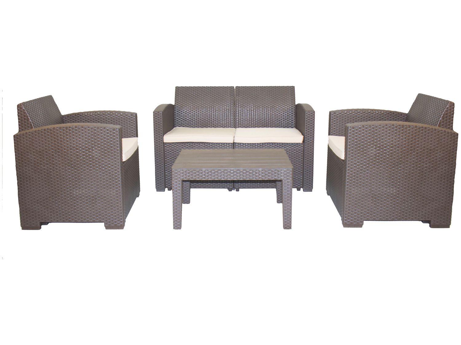 Conjunto de Mesa para Área Externa Polipropileno - com 2 Cadeiras e 1 Sofá Nell CJR-MR2
