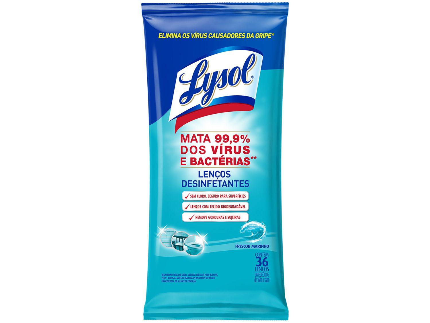 Lenços Desinfetantes Lysol Wipes - Frescor Marítimo 36 Unidades