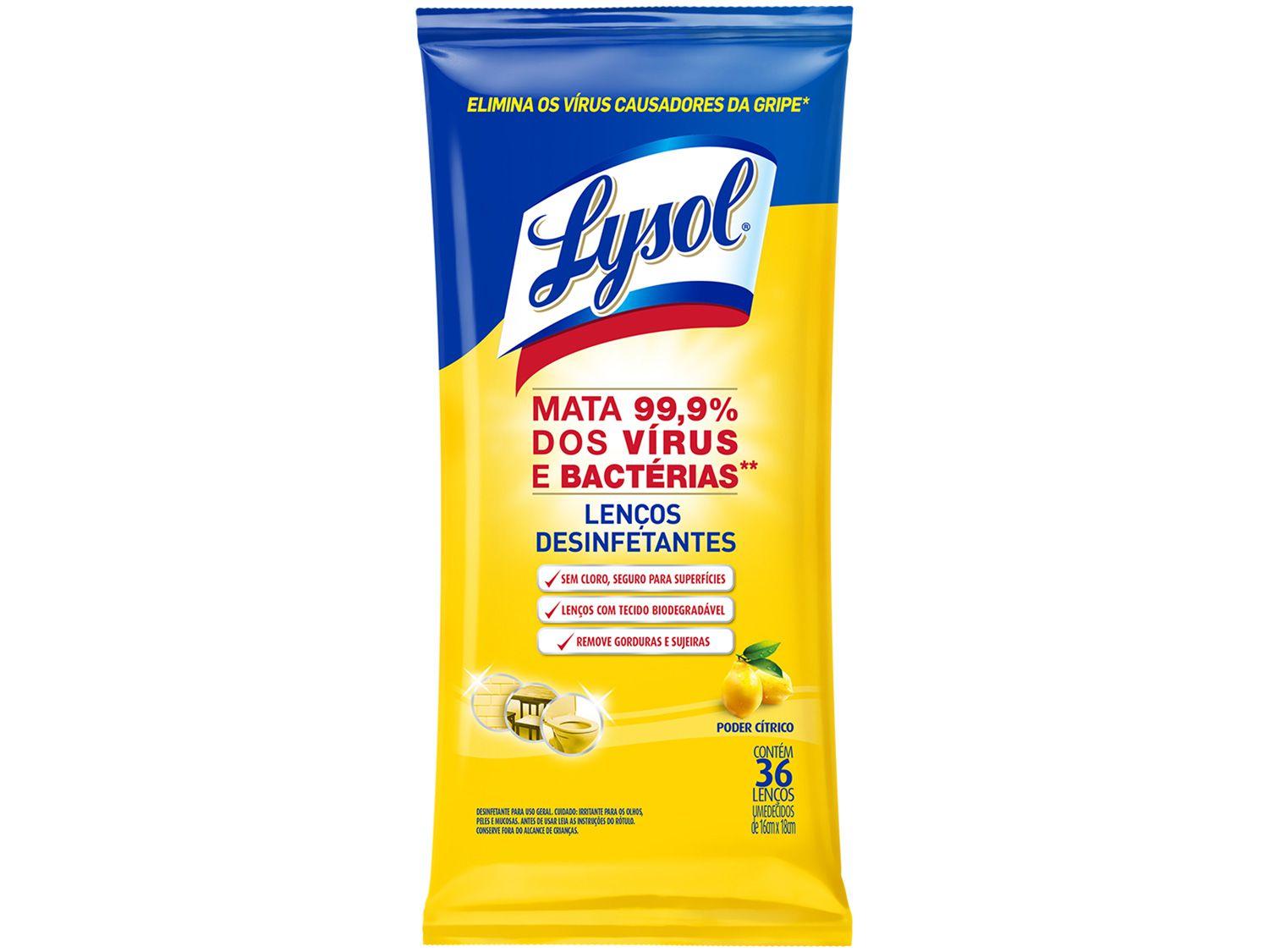 Lenços Desinfetantes Lysol Wipes - Poder Cítrico 36 Unidades