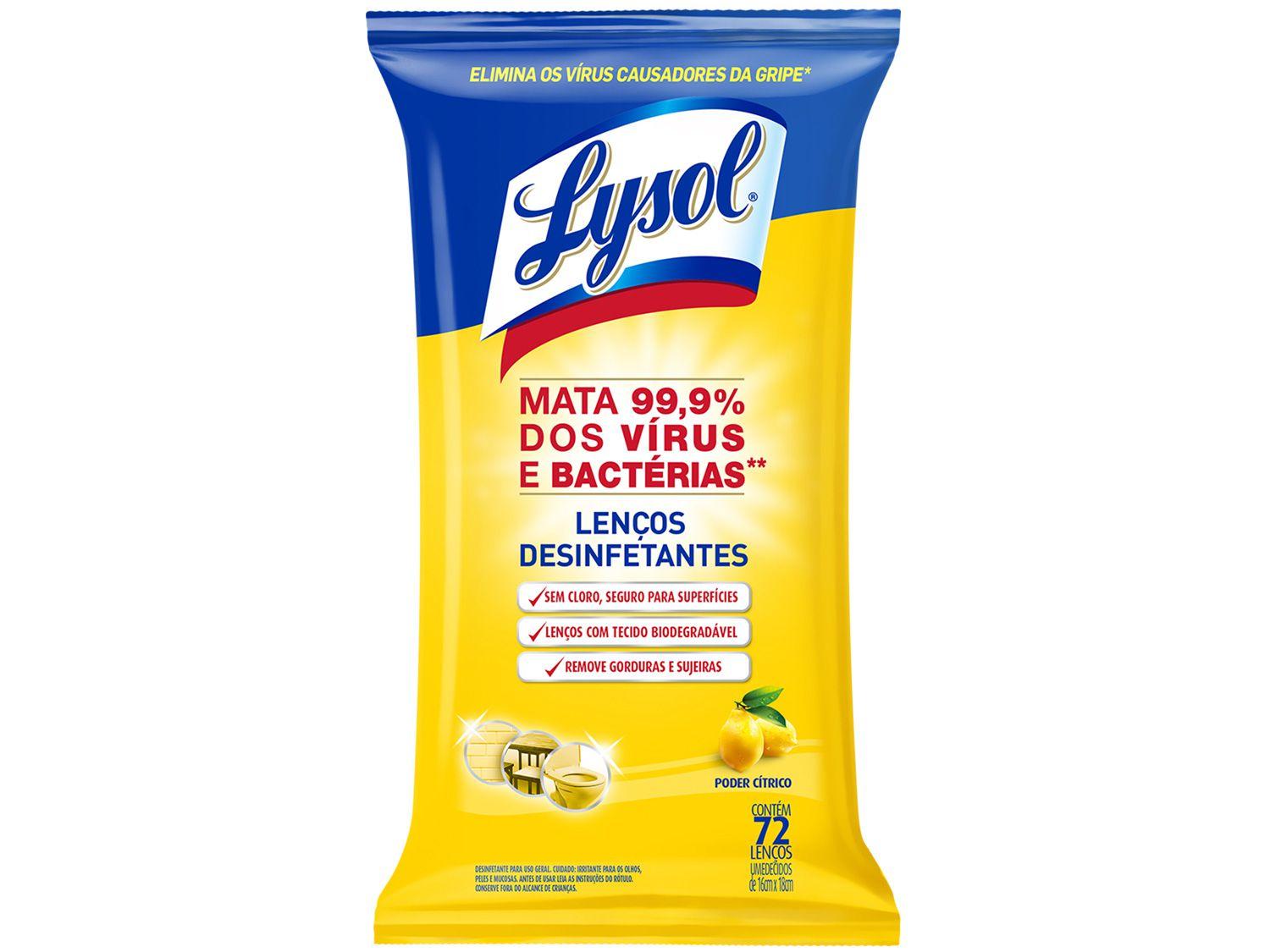 Lenços Desinfetantes e Umedecidos Lysol Wipes - Poder Cítrico 72 Unidades