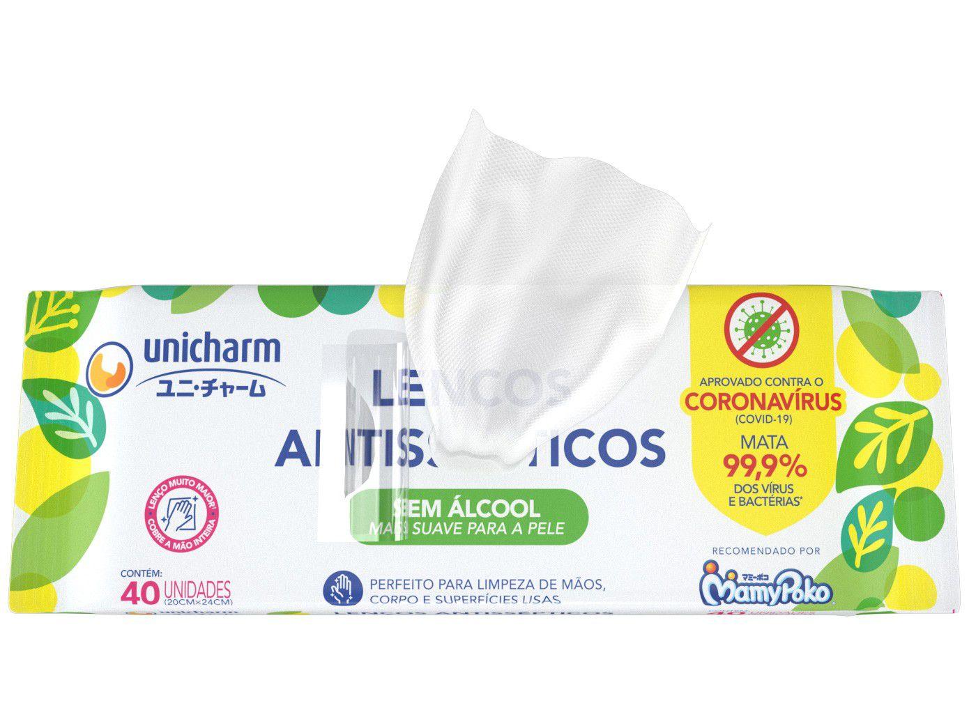 Lenço Umedecido Antisséptico Unicharm - Sem Álcool 40 Unidades