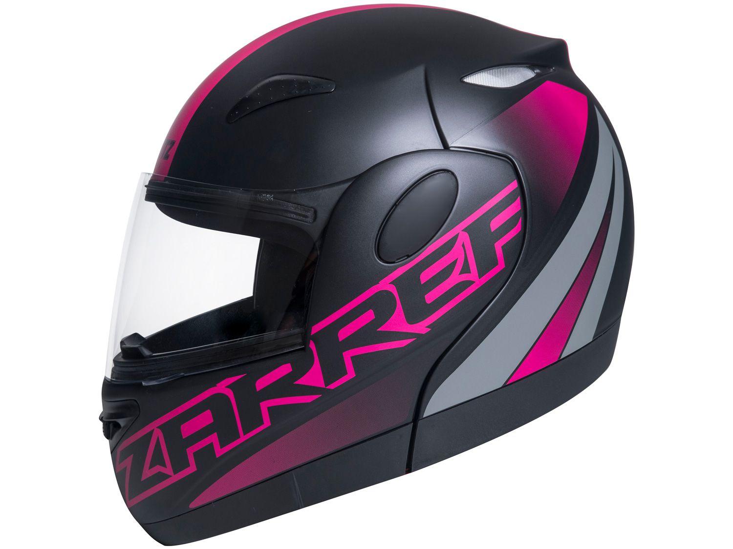 Capacete de Moto Articulado Taurus Zarref - V5 NEON Preto Fosco e Rosa Tamanho 56