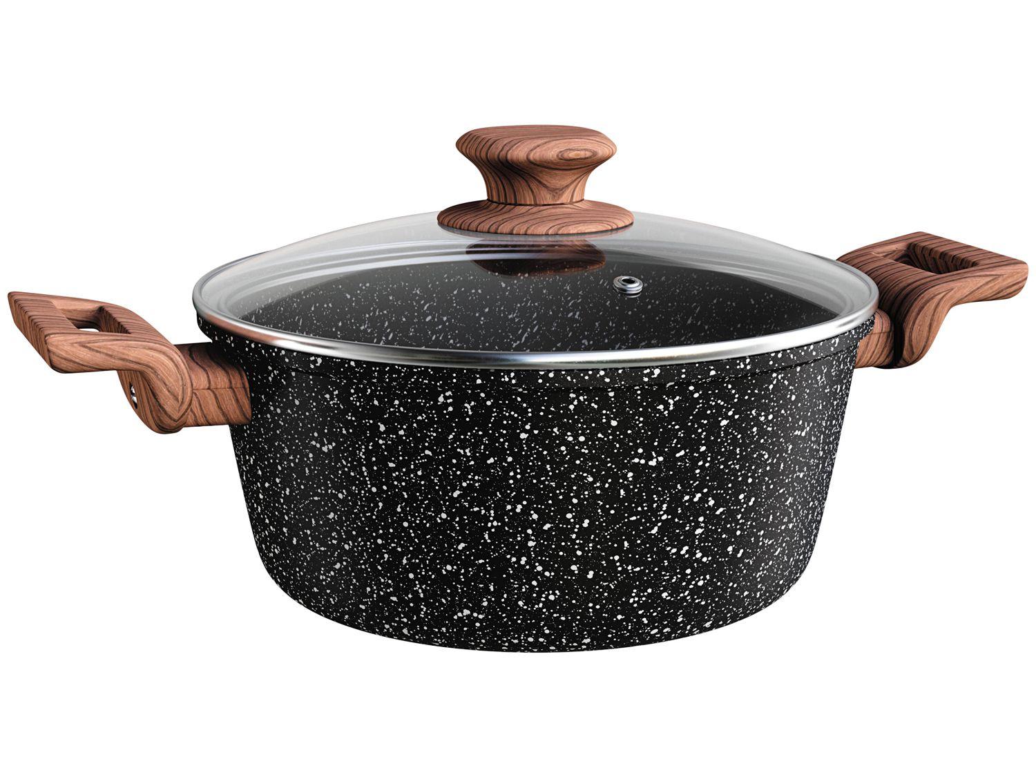 Caçarola Euro Alumínio Antiaderente com Tampa - Preta 4,8L24cm Colorstone Wooden