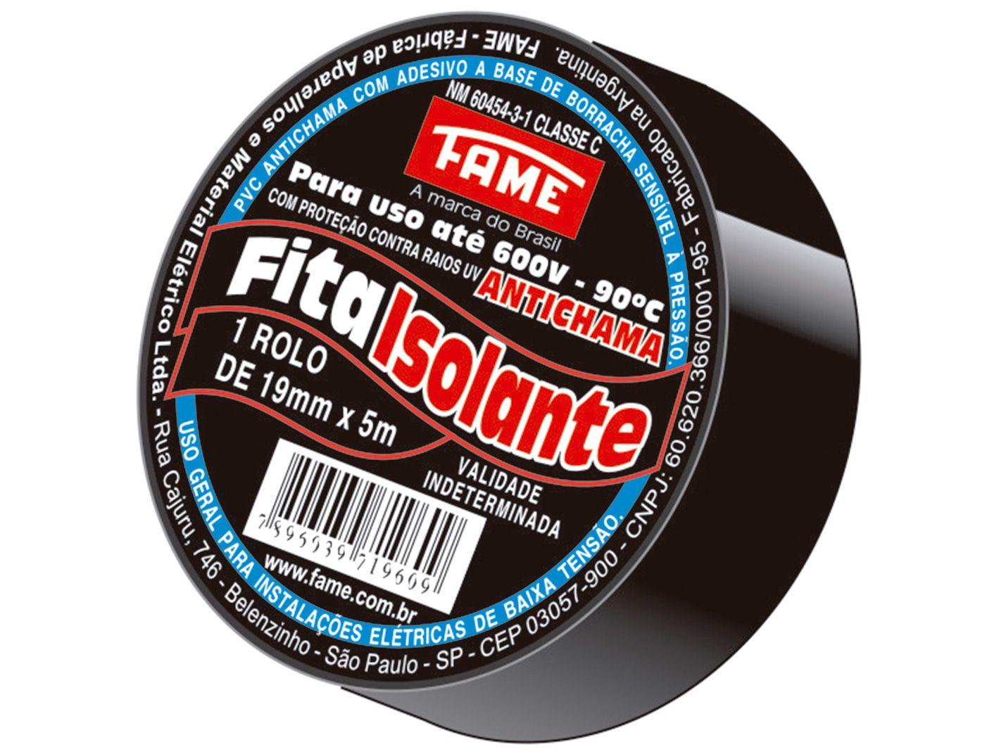 Fita Isolante Fame 19mm x 5m x 0,13mm - Preta