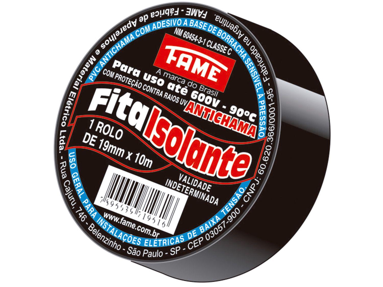 Fita Isolante Fame 19mm x 10m x 0,13mm - Preta