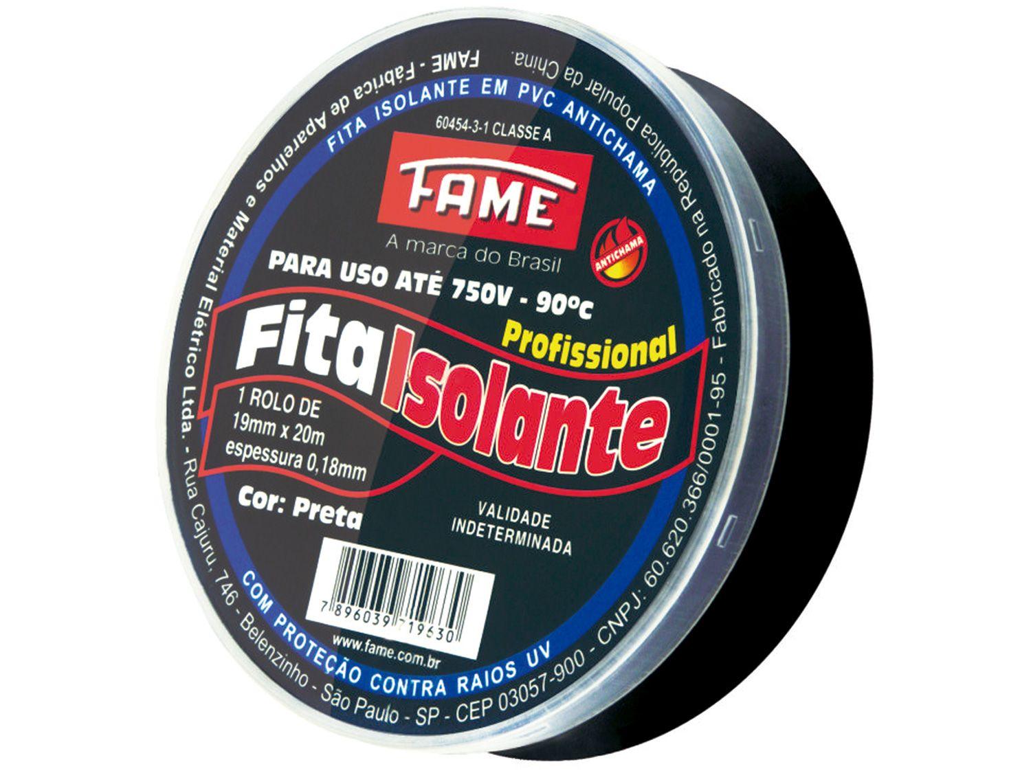 Fita Isolante Fame 19mm x 20m x 0,18mm - Preta