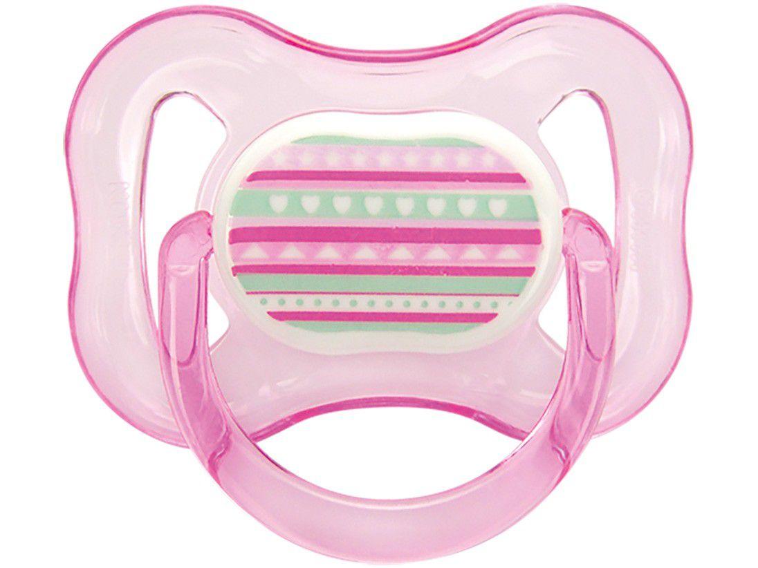 Chupeta Silicone Ortodôntico Kuka - Color Orto Decorada Rosa 6 Meses