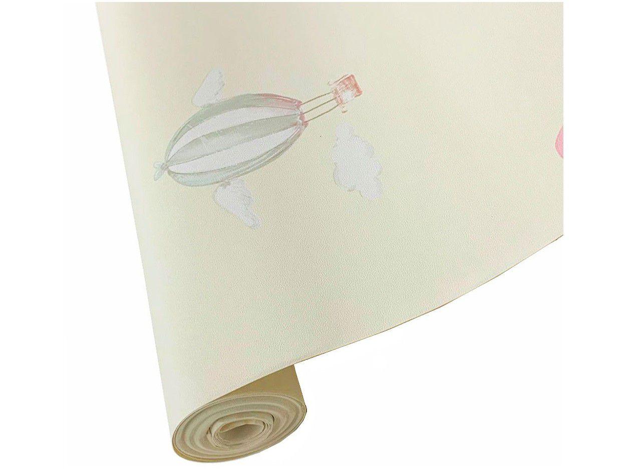 Papel de Parede Infantil Creme Balões Vinílico - Evolux 53x1000cm