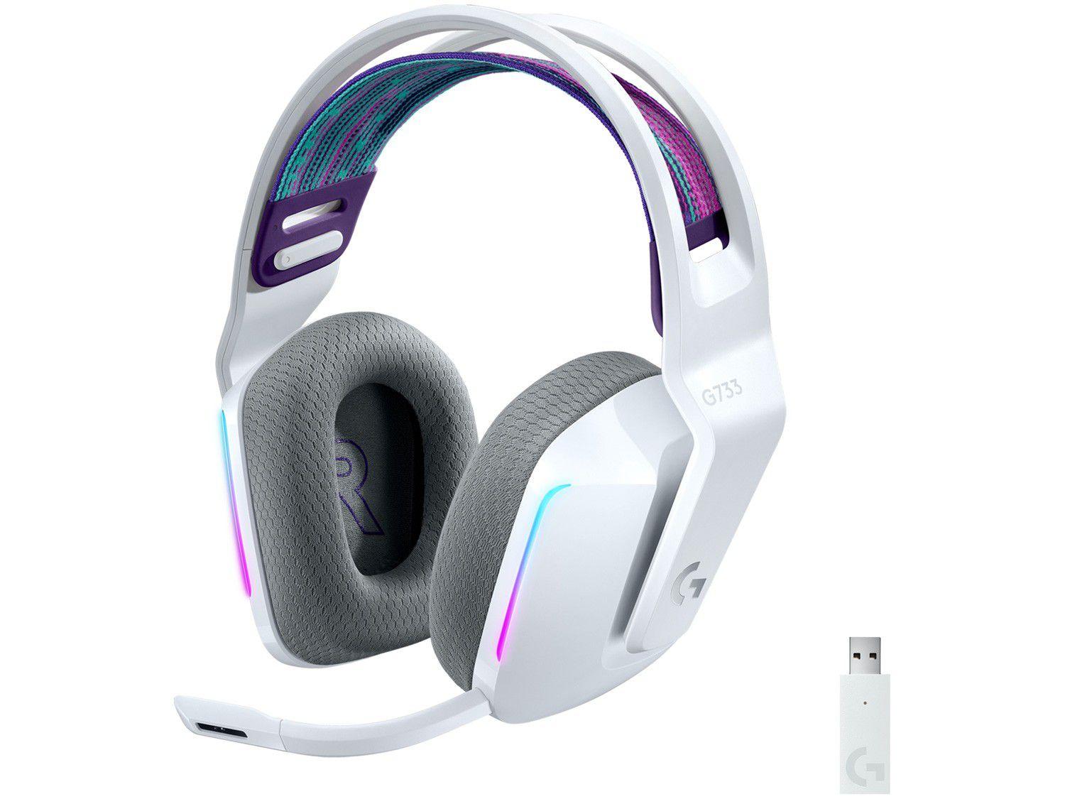 Headset Gamer Logitech G733 PC MAC PS4 sem Fio - 7.1 USB Branco