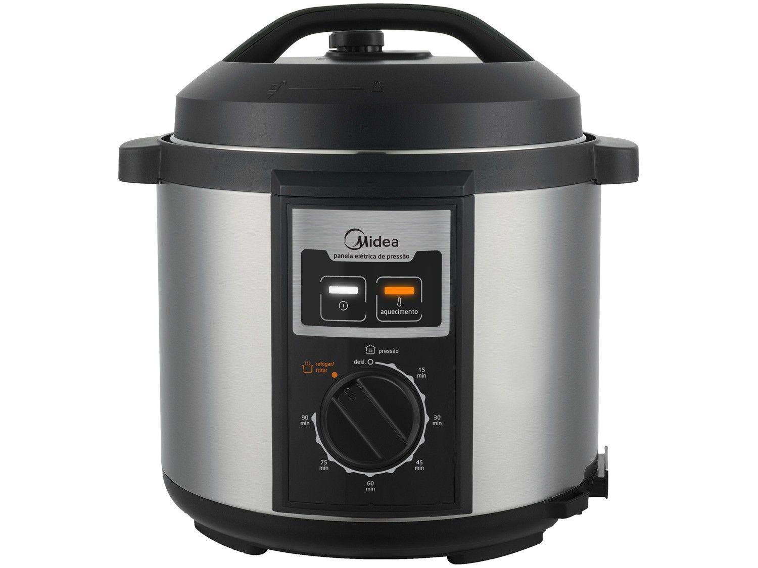 Panela de Pressão Elétrica Midea PPB71 Inox - 1000W 6L Timer Controle de Temperatura