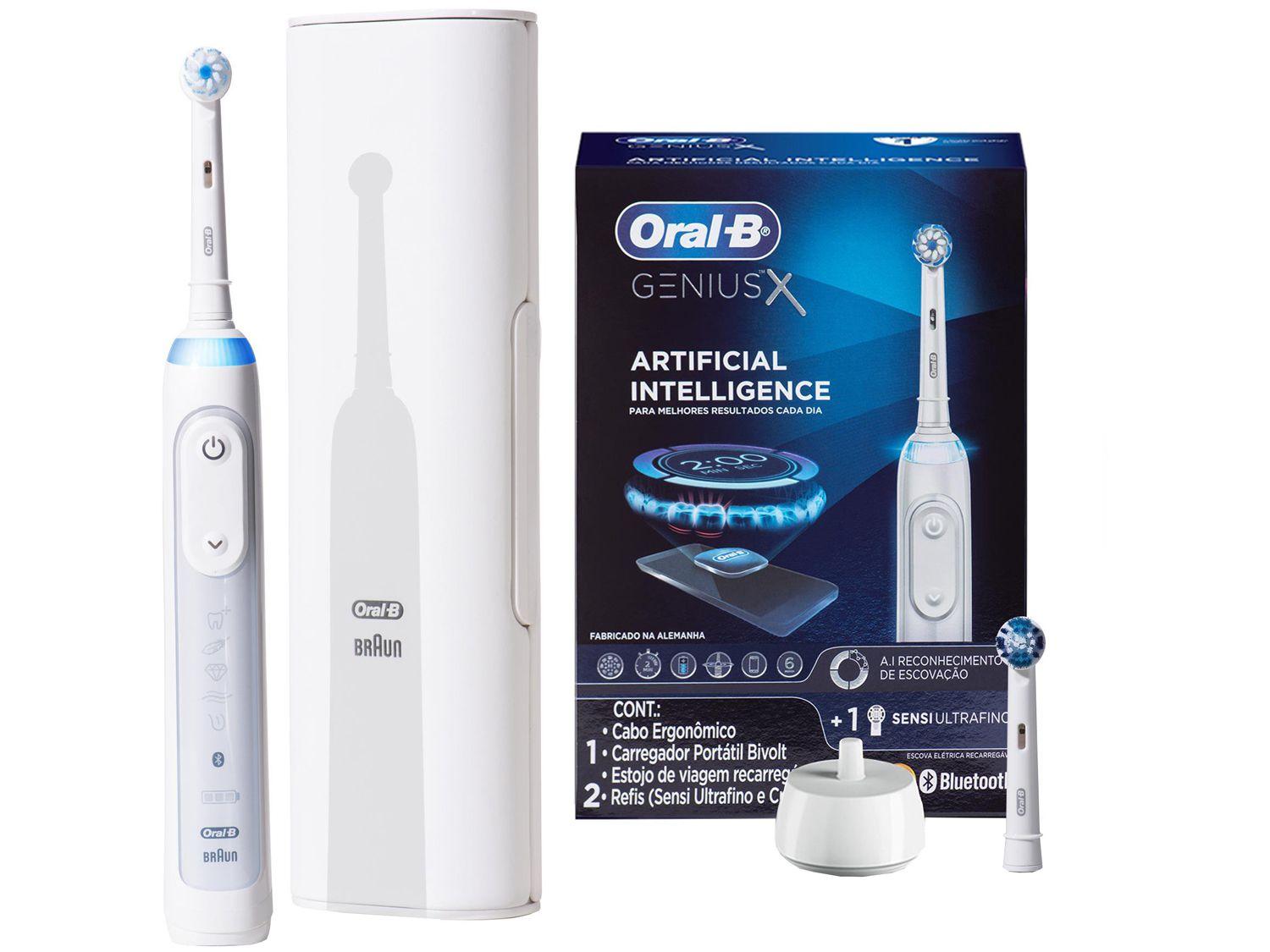 Escova de Dente Elétrica Recarregável Oral-B - Genius X com Estojo de Viagem com Refil