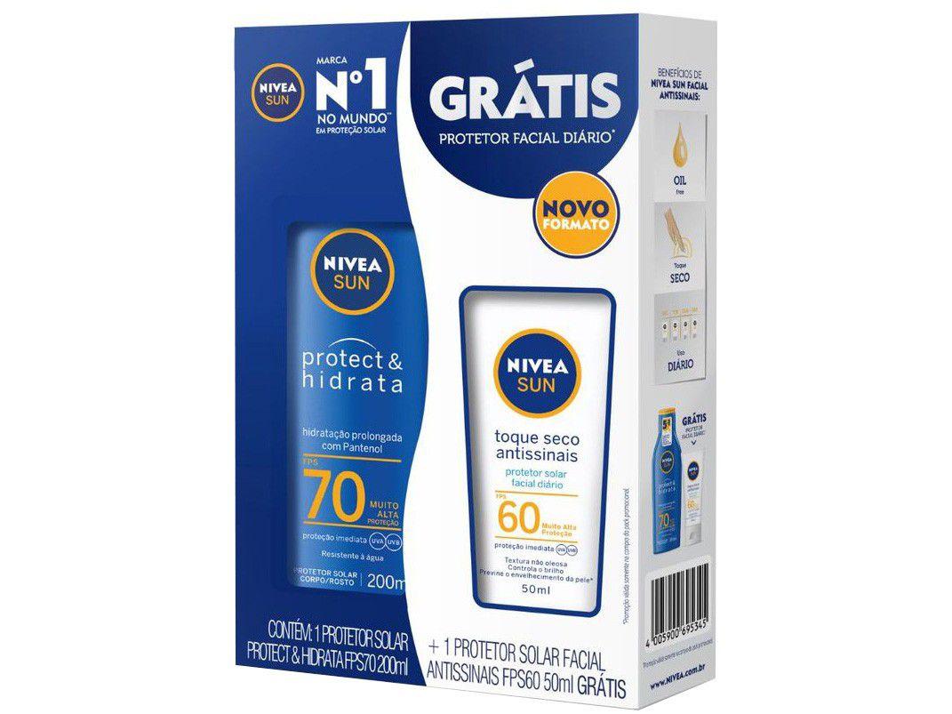 Protetor Solar Corporal Nivea FPS 70 Sun Protect & - Hidrata 200ml c/ Protetor Solar Facial FPS 60 50ml