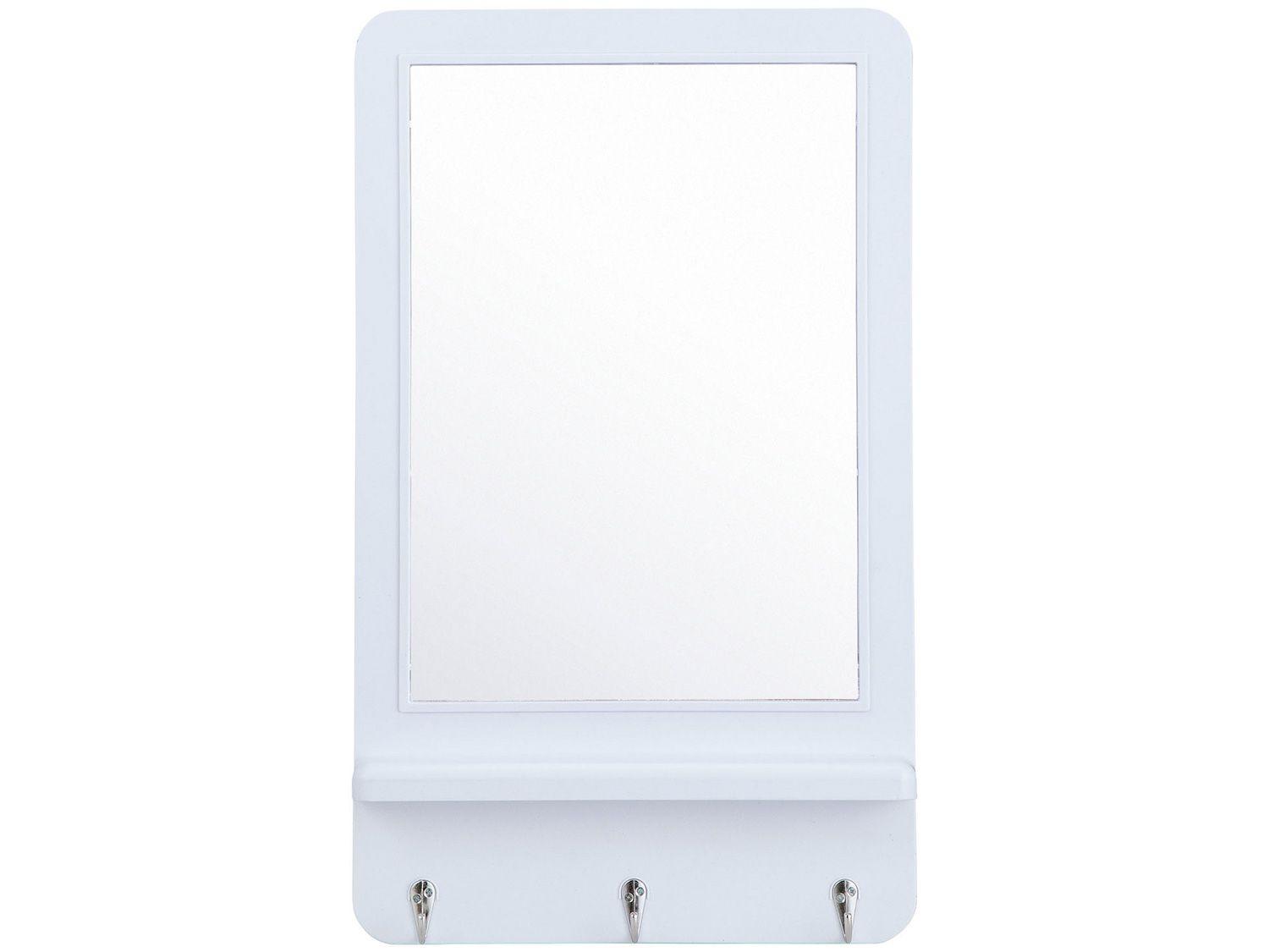 Espelho Decorativo Retangular de Parede com - Moldura e Porta Chaves Branco 31x51cm Inova Hook