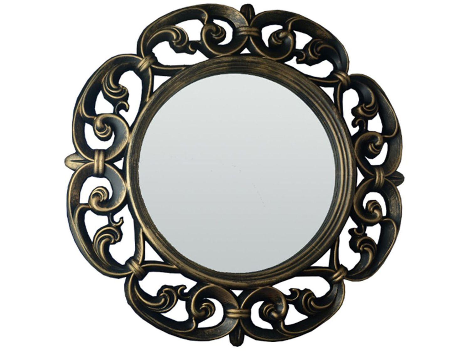 Espelho Decorativo Redondo com Moldura de Parede - Ouro Velho 60x60cm Inova Vênus