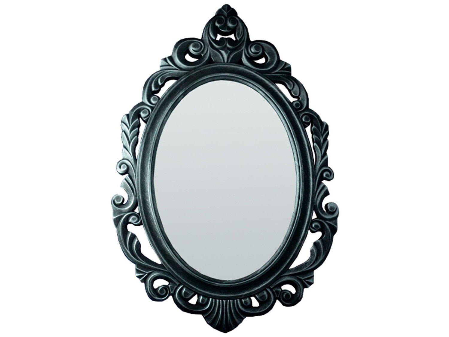 Espelho Decorativo Oval Veneziano com Moldura - de Parede Prata Envelhecida 50x77cm Inova Baroque