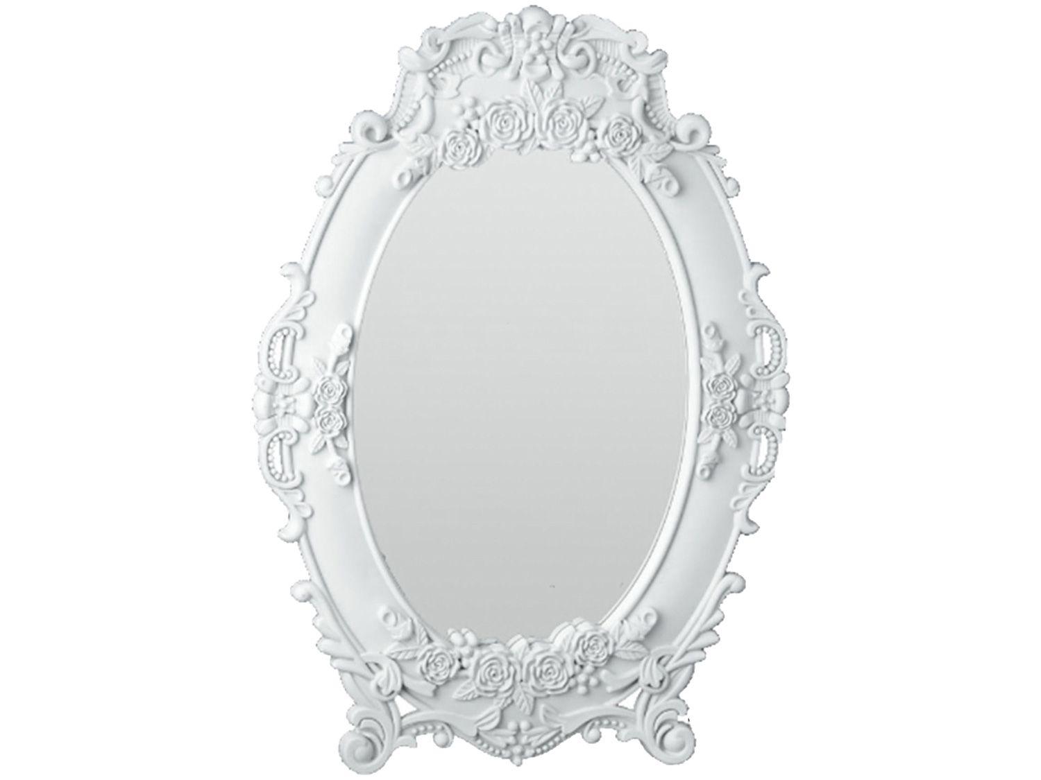 Espelho Decorativo Oval com Moldura de Mesa e - Parede Branco 30x21,5cm Inova Provence