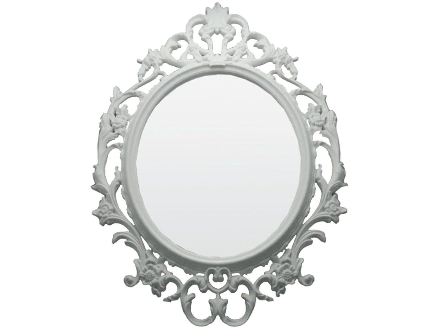 Espelho Decorativo Oval com Moldura de Parede - Branco 82x57cm Inova Versa