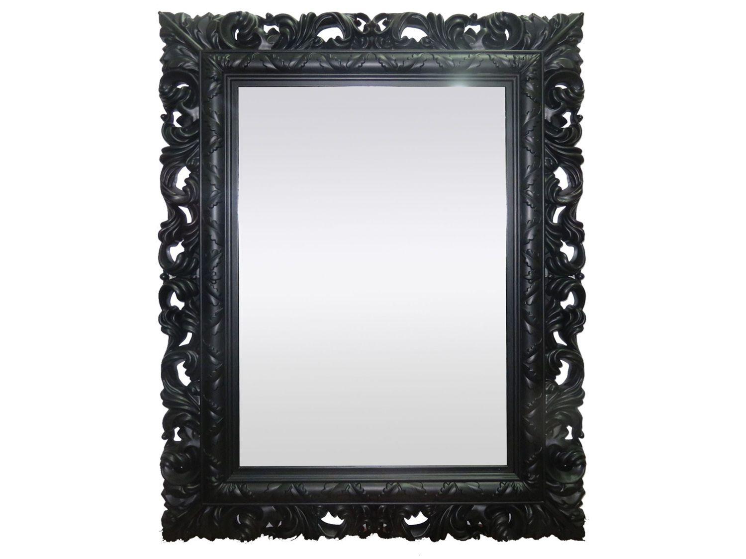 Espelho Decorativo Retangular com Moldura - de Parede Preto 66x51cm Inova Rocco