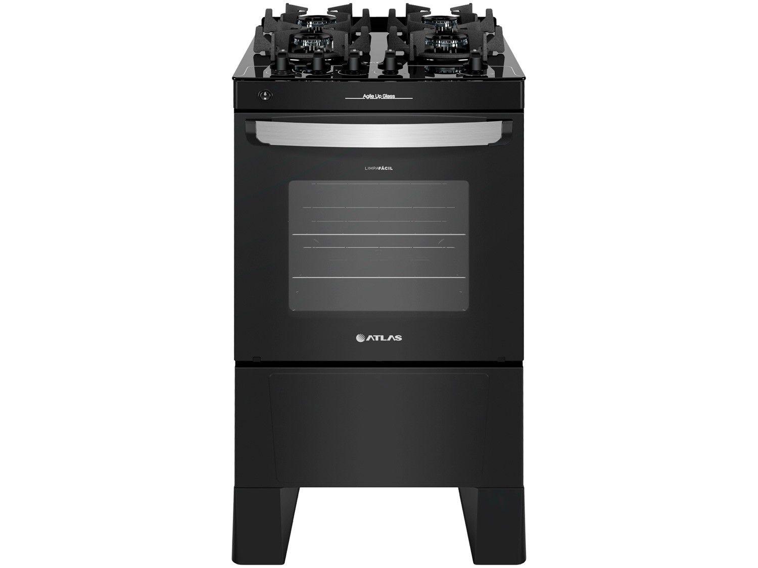 Fogão 4 Bocas Mesa de Vidro Atlas Preto - Acendimento Automático Agile Up Glass