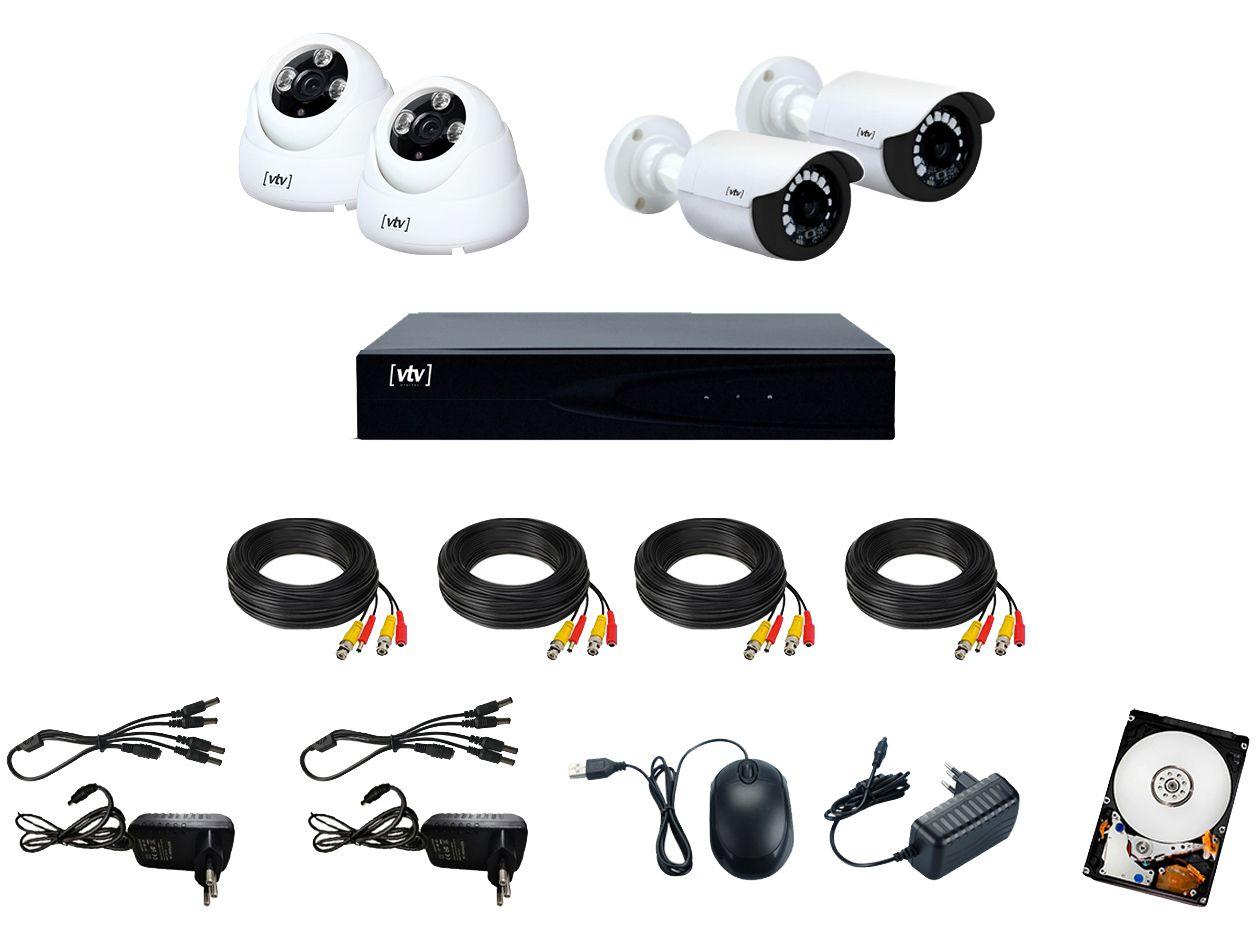 Kit DVR VTV Digital 8 Canais 4 Câmeras Full HD - 1080p 500GB CFTV VTV-02