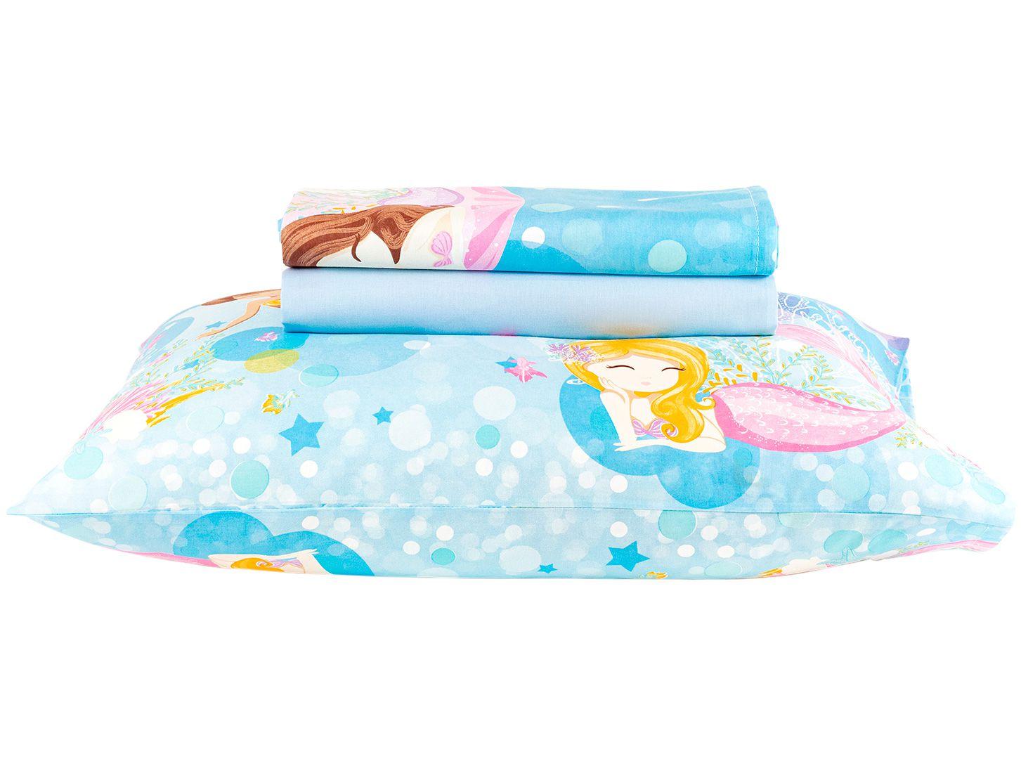 Jogo de Cama Infantil Solteiro Santista - 100% Algodão Royal Sereia Rosa 3 Peças
