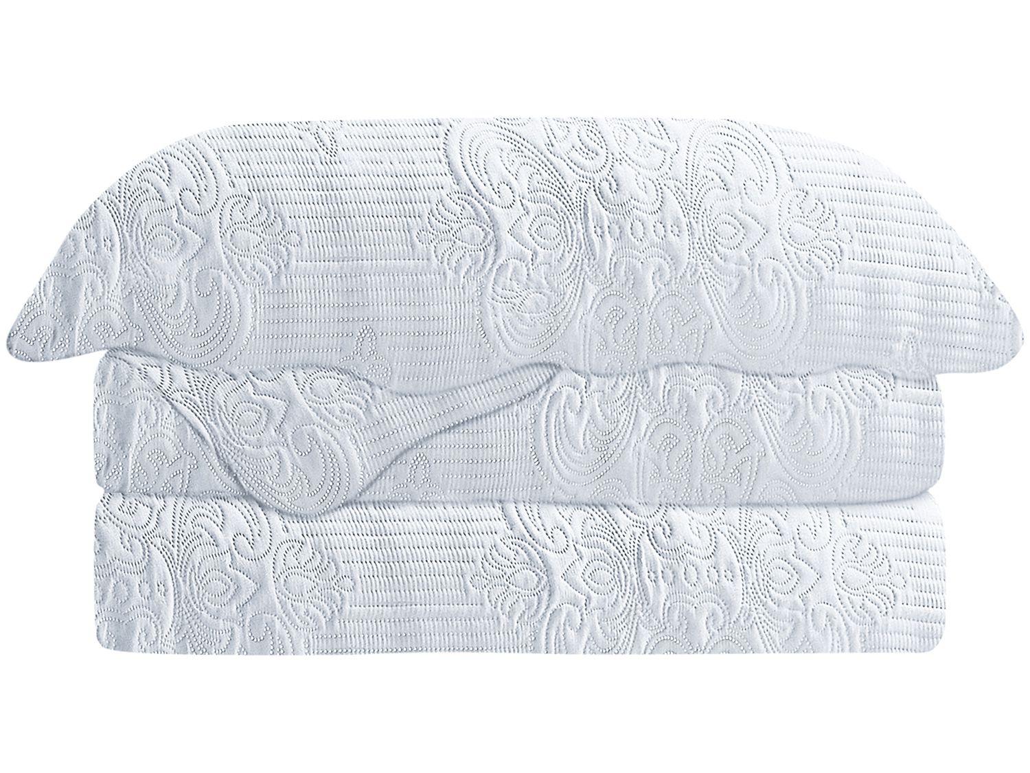 Colcha Casal Camesa Poliéster 150 Fios - Damask Branco 3 Peças