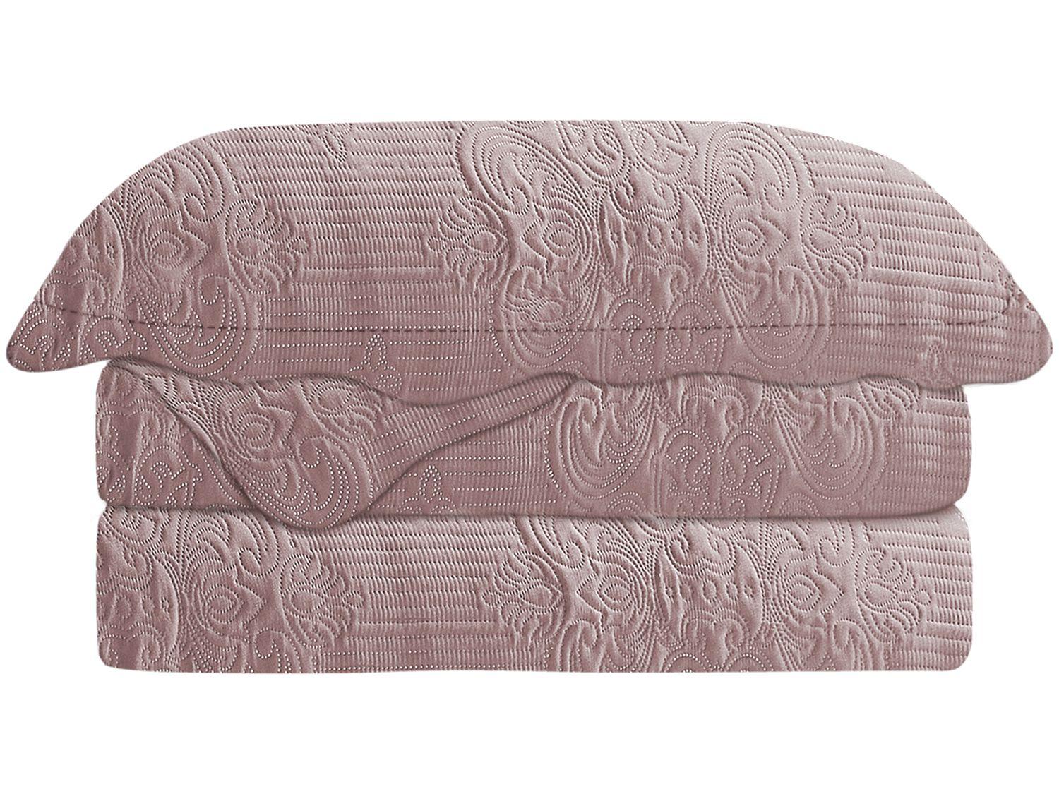 Colcha Casal Camesa Poliéster 150 Fios - Damask Rose 3 Peças