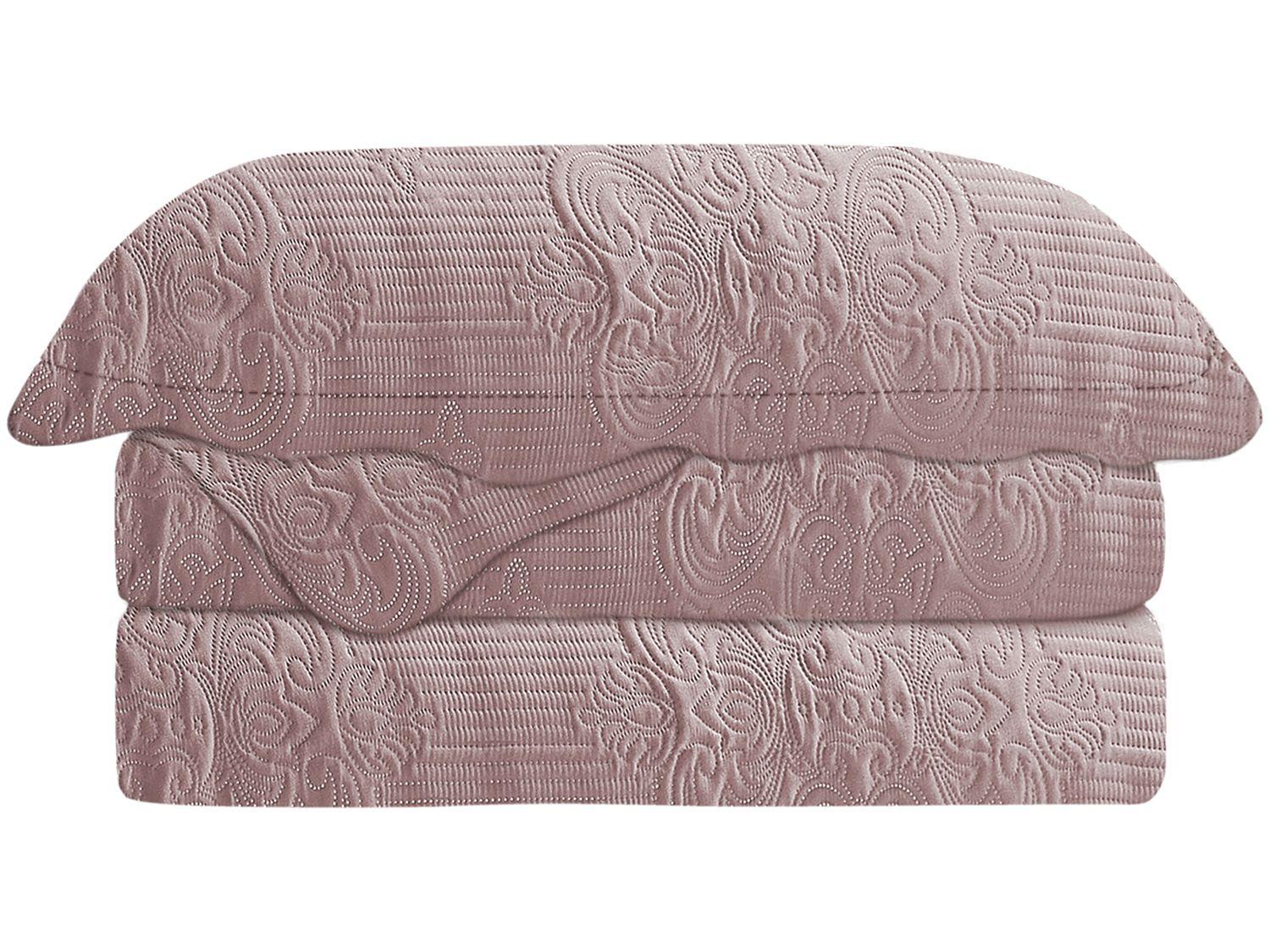 Colcha Queen Camesa Poliéster 150 Fios - Damask Rose 3 Peças