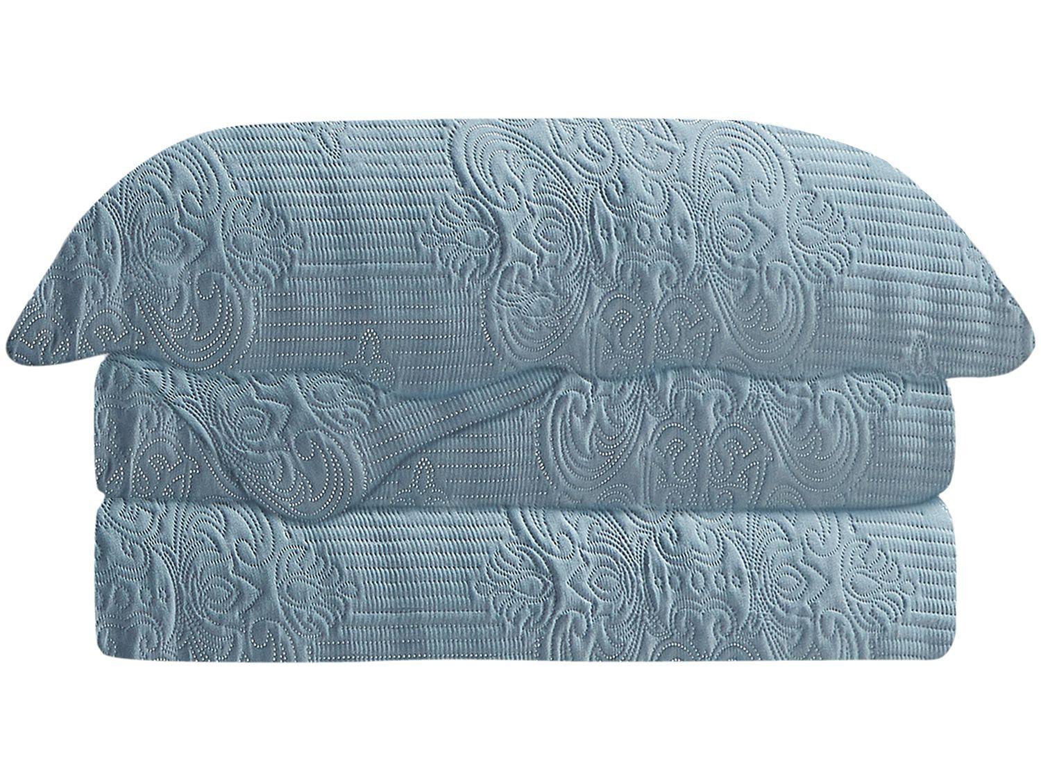 Colcha Casal Camesa Poliéster 150 Fios - Damask Azul 3 Peças