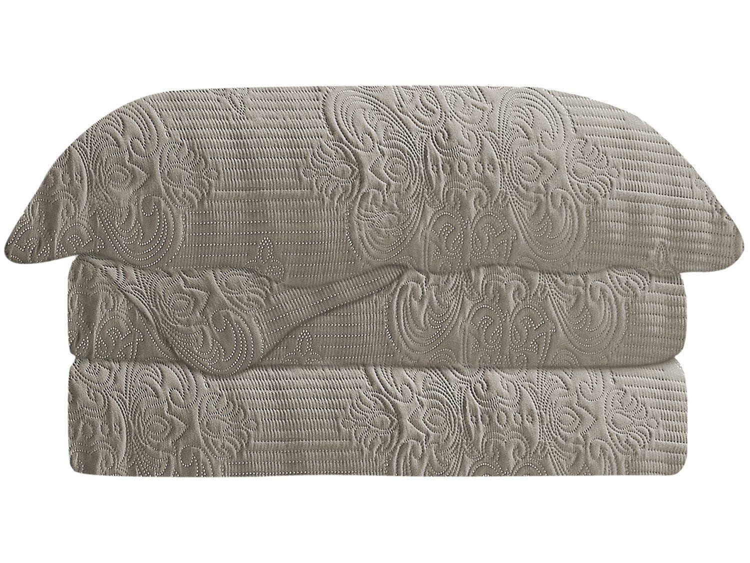 Colcha Casal Camesa Poliéster 150 Fios - Damask Bege 3 Peças