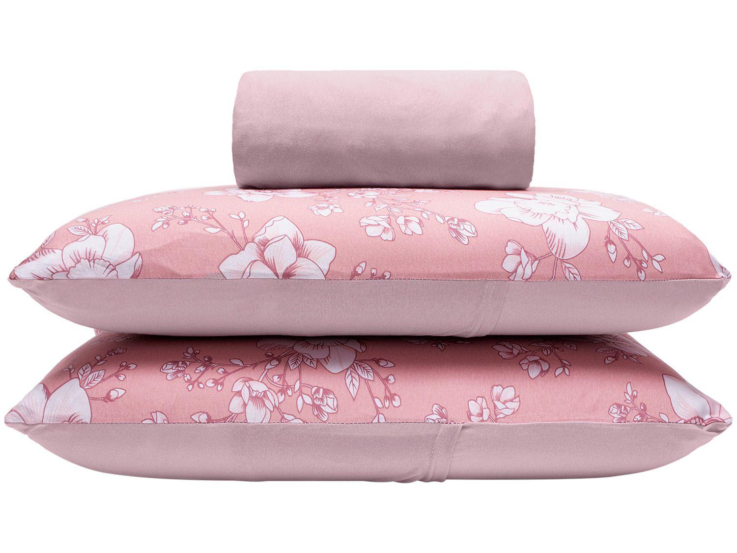 Jogo de Cama Casal Buettner Malha 30/1 - Basic Moema Rosê 3 Peças