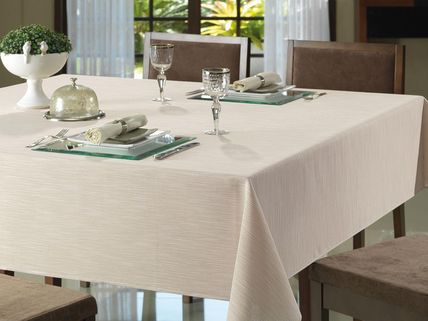 Toalha de Mesa Retangular Döhler Bege - 160x240cm Clear Passion Liso