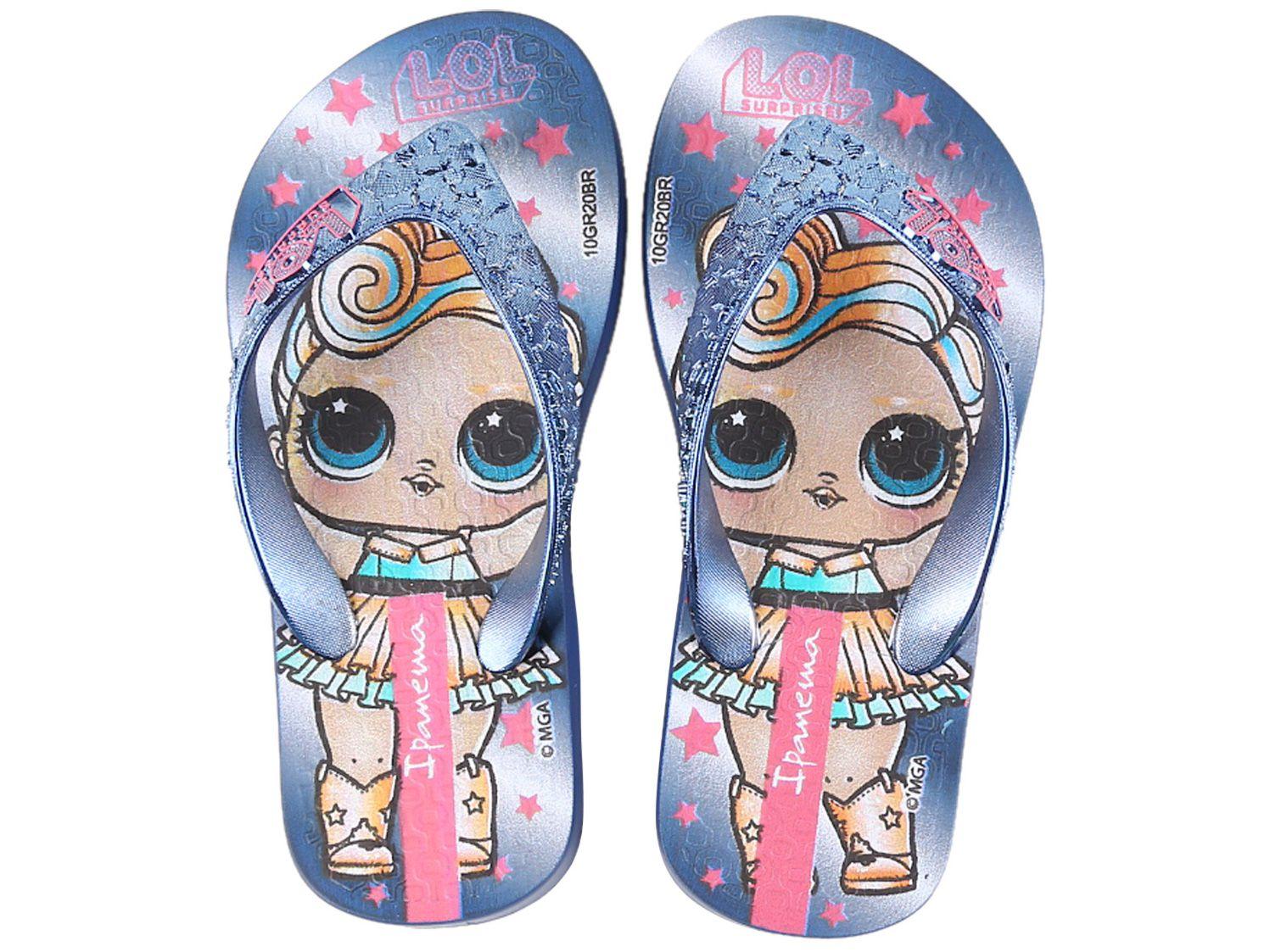 Chinelo Infantil Grendene Kids Feminino - Ipanema LOL Surprise Shine Azul e Prata
