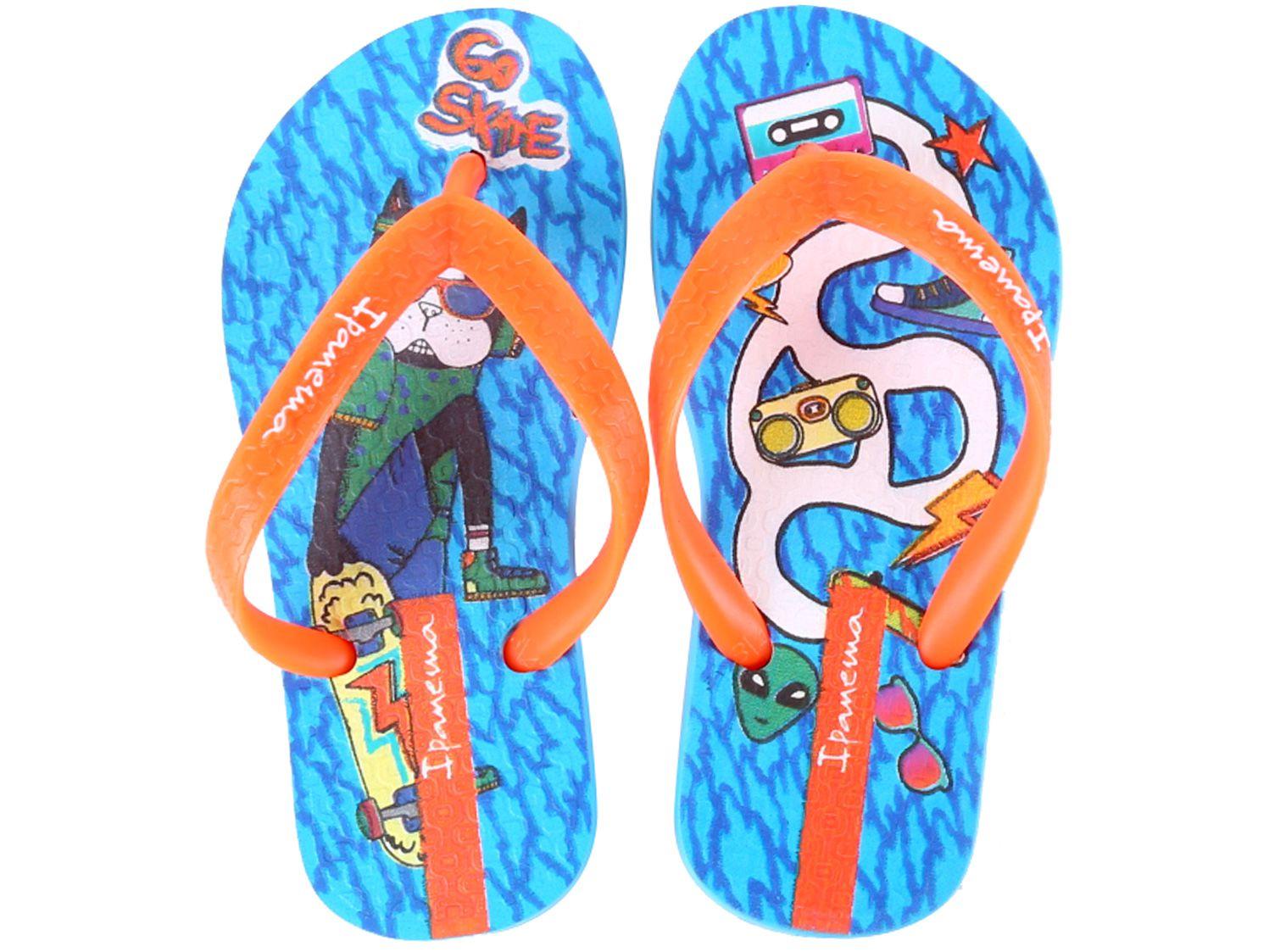 Chinelo Infantil Grendene Kids Ipanema - Masculino Go Skate Azul e Laranja