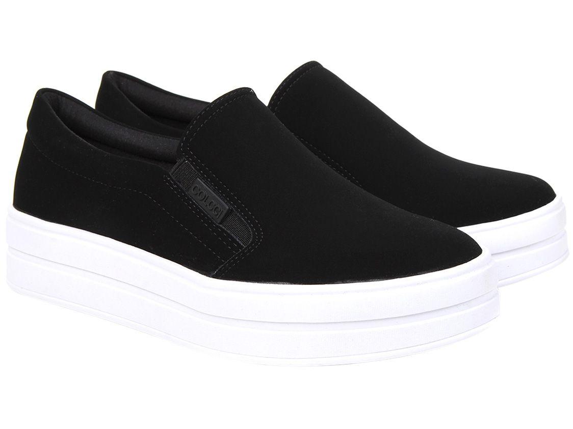 Slip On Colcci Flatform Nobuck Feminino - Preto e Branco