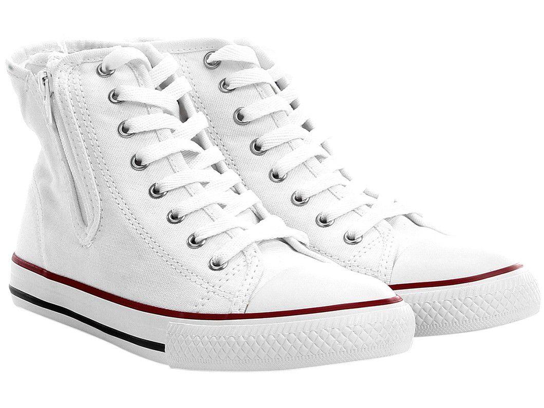 Tênis Infantil Diversão Zíper Cano Alto Branco