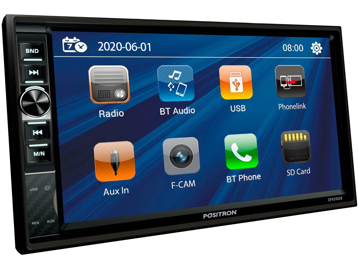 Central Multimídia Positron 2 DIN Bluetooth 7" - USB Auxiliar SP8240LK