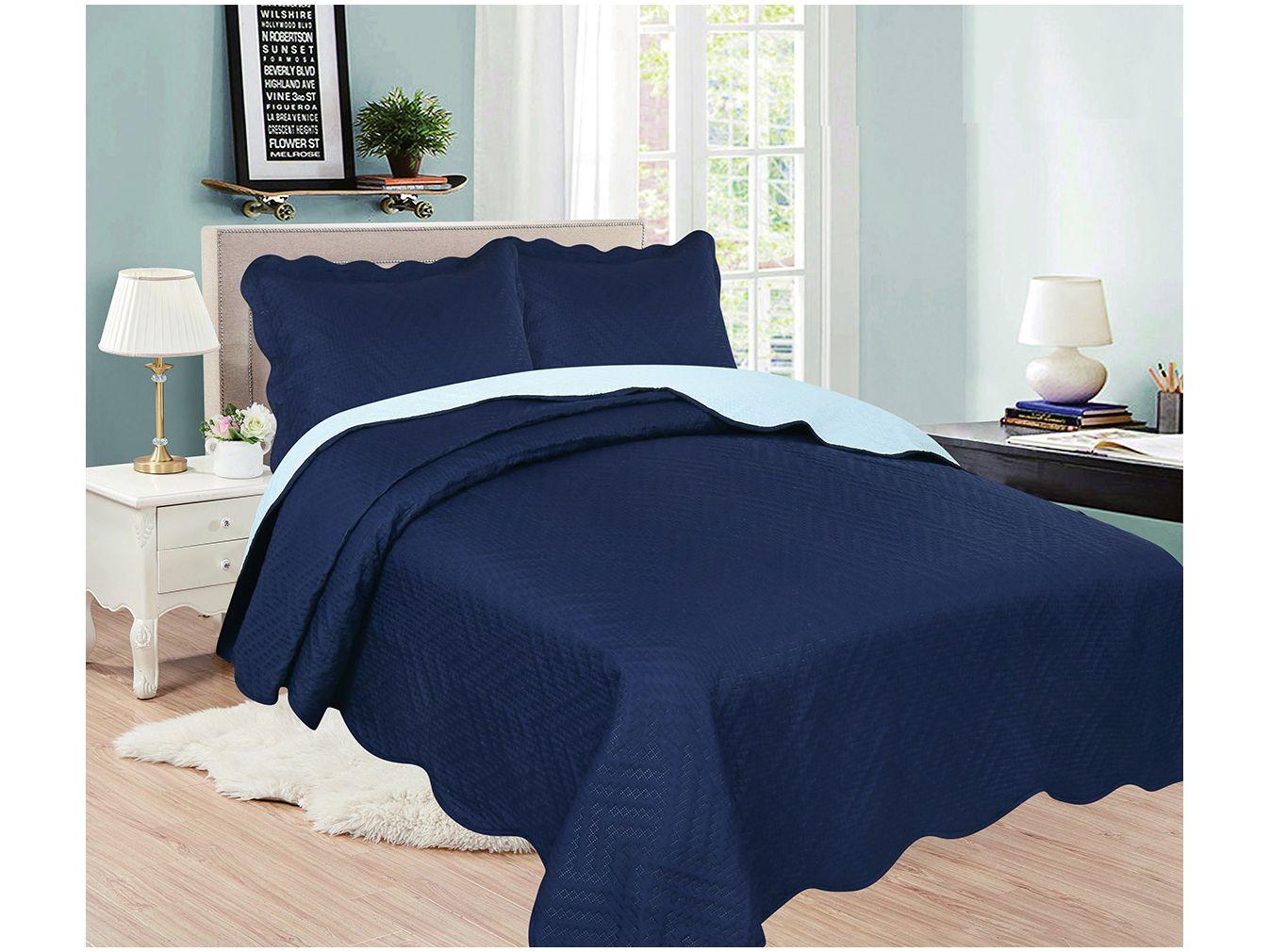 Colcha Solteiro Sultan Microfibra Cecília Dark - Azul Marinho 2 Peças