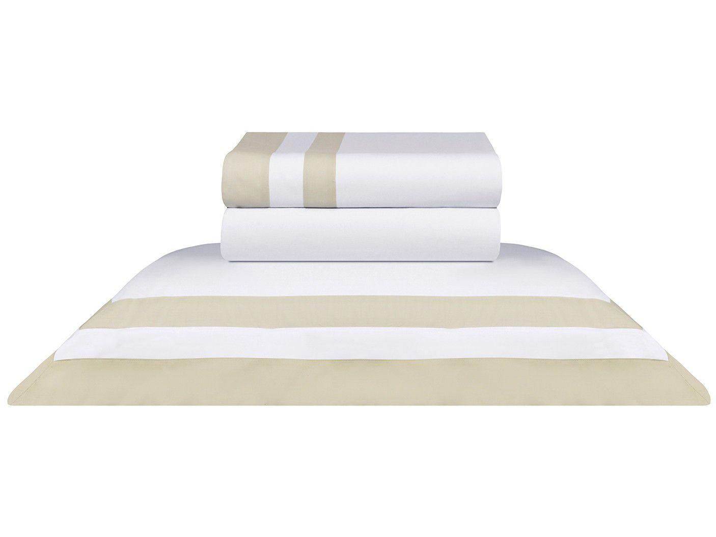 Jogo de Cama Solteiro King Sultan 100% Algodão - 200 Fios Double Naturalle Branco e Fendi 3 Peças