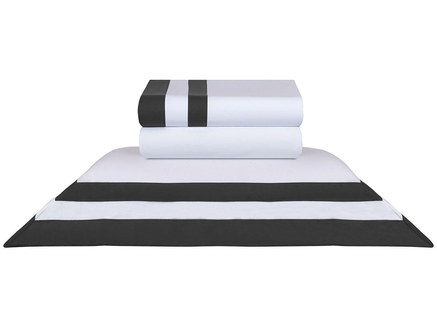 Jogo de Cama King Sultan 100% Algodão - 200 Fios Double Naturalle Branco e Grafite 4 Peças