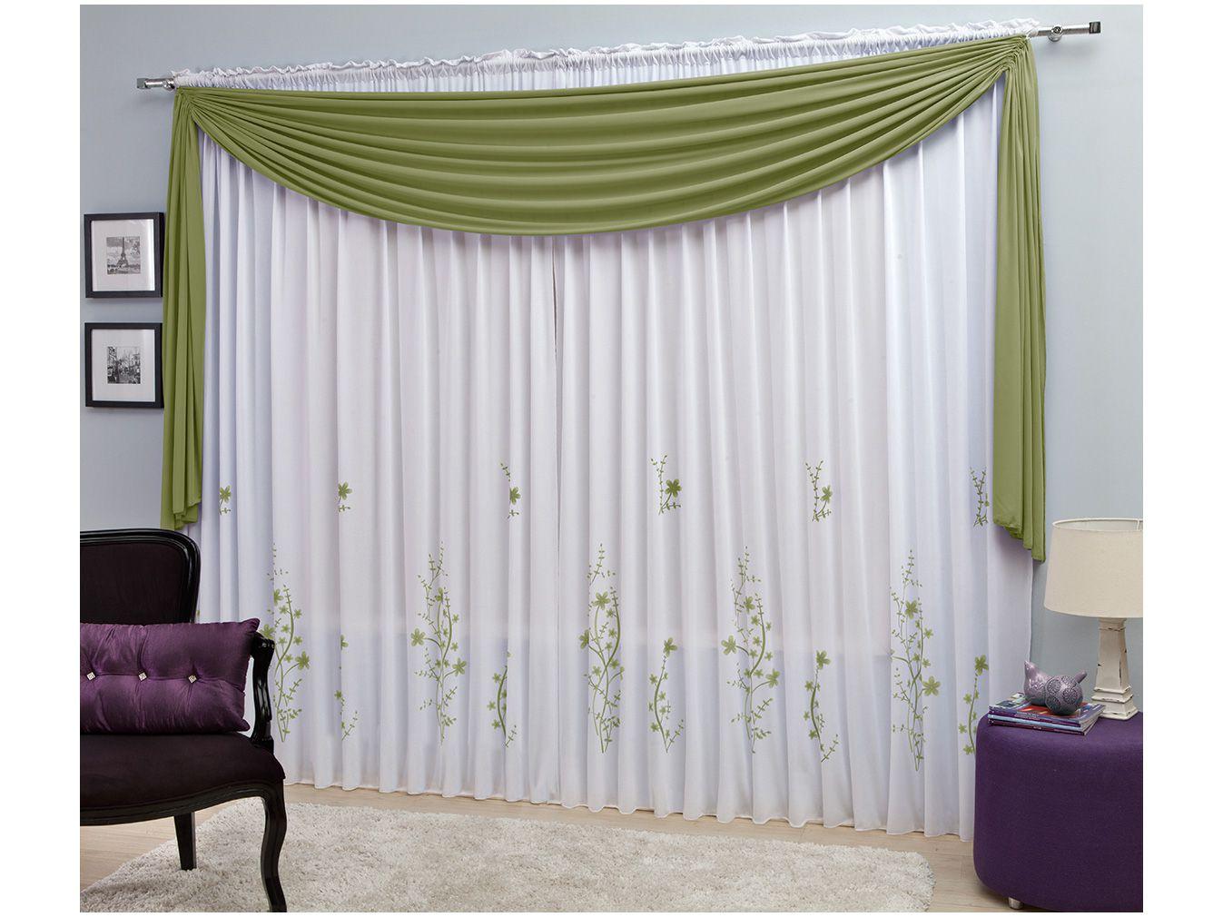 Cortina Sultan Branco e Verde Florestal - 3,00x2,40m