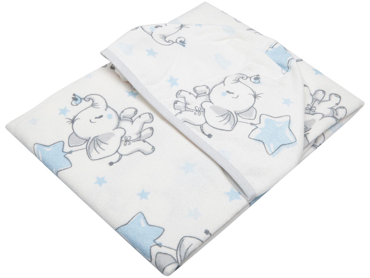 Toalha de Banho para Bebê Teka com Capuz - 100% Algodão Kids Elefante Branco e Azul