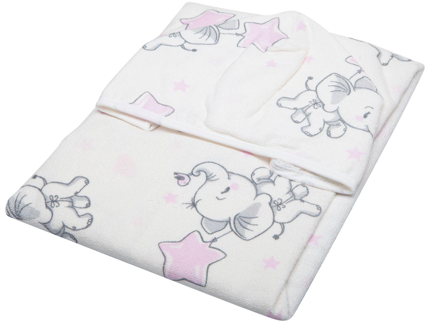 Toalha de Banho para Bebê Teka com Capuz - 100% Algodão Kids Elefante Branco e Rosa