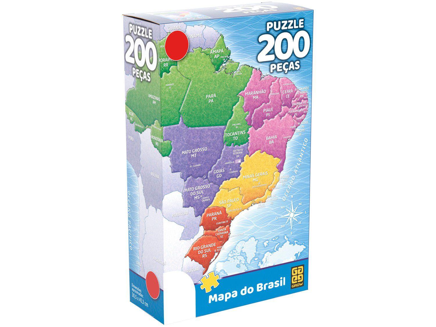 Quebra-cabeça 200 Peças Mapa do Brasil Grow