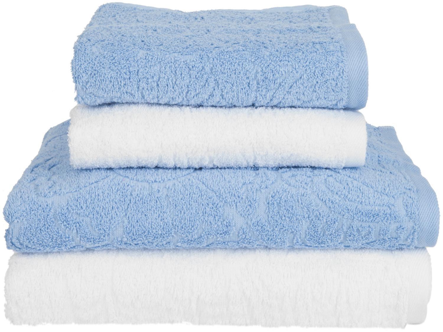 Jogo de Toalhas de Banho Sisa Algodão Elisa - Azul e Branco 4 Peças