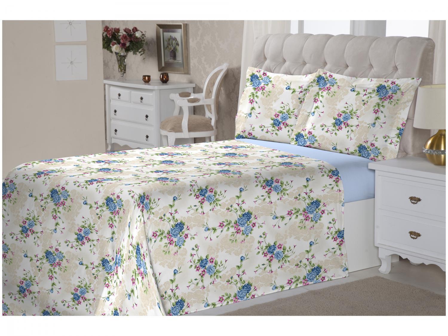 Jogo de Cama Queen Sisa 100% Algodão 180 Fios - Splendore Azul Real 4 Peças